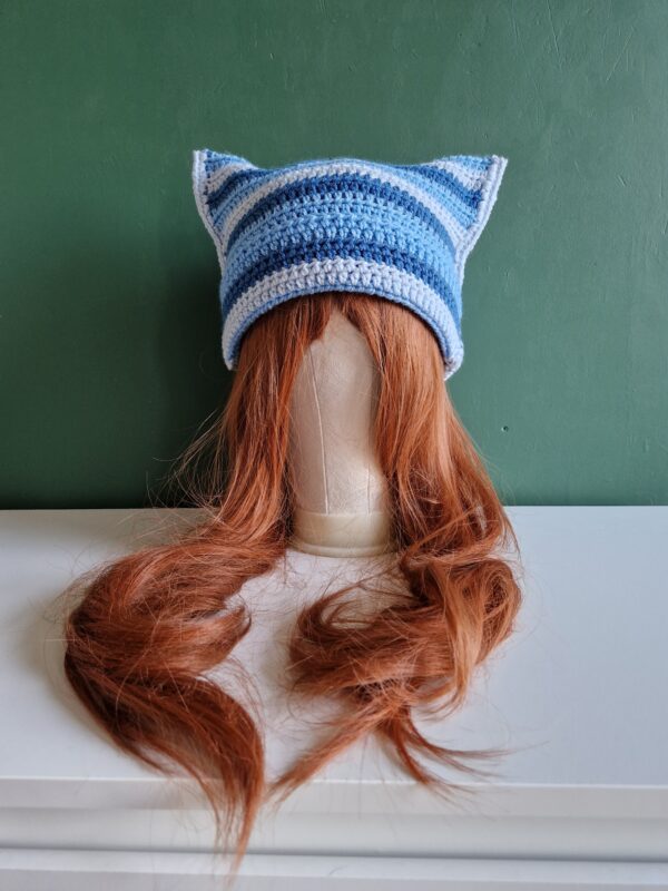 Crochet Cat Hat - Blue Stripes