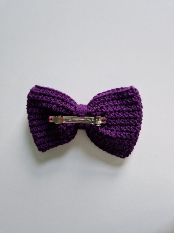 Crochet Hair Bow - Dark Purple - Image 3