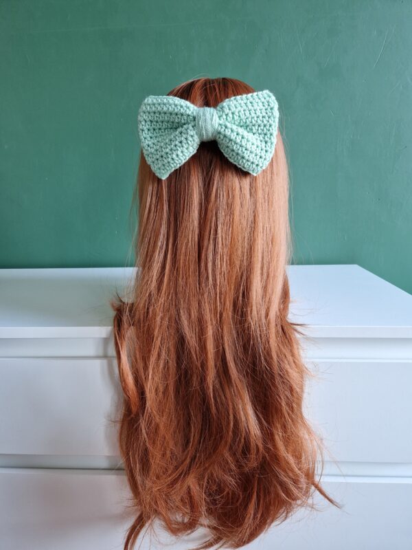 Crochet Hair Bow - Mint Green