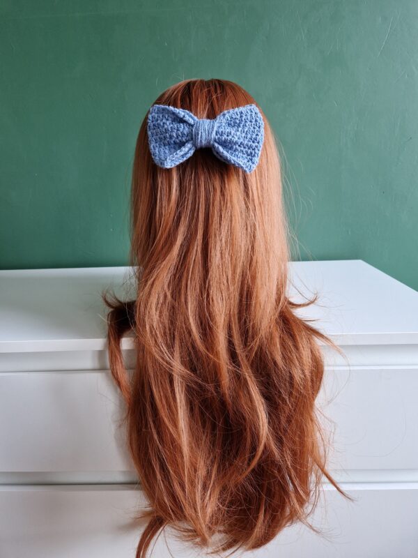 Crochet Hair Bow - Dusty Blue (small)