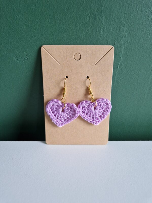 Crochet Heart Earrings - Light Purple