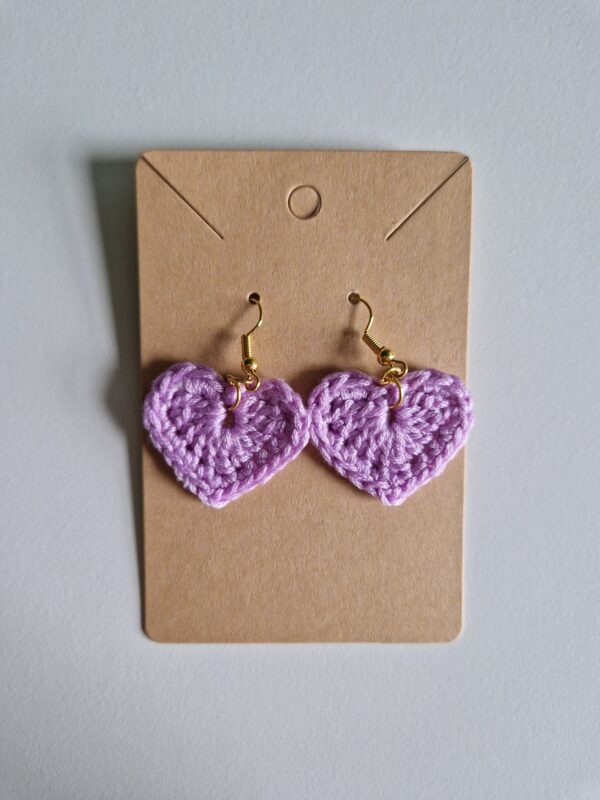 Crochet Heart Earrings - Light Purple - Image 2