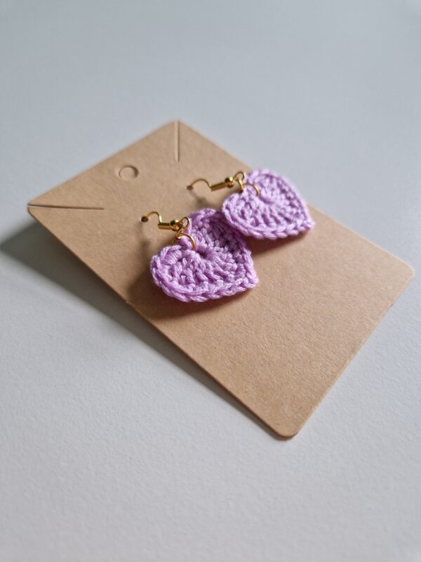 Crochet Heart Earrings - Light Purple - Image 3