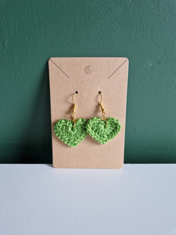 Crochet Heart Earrings - Light Green