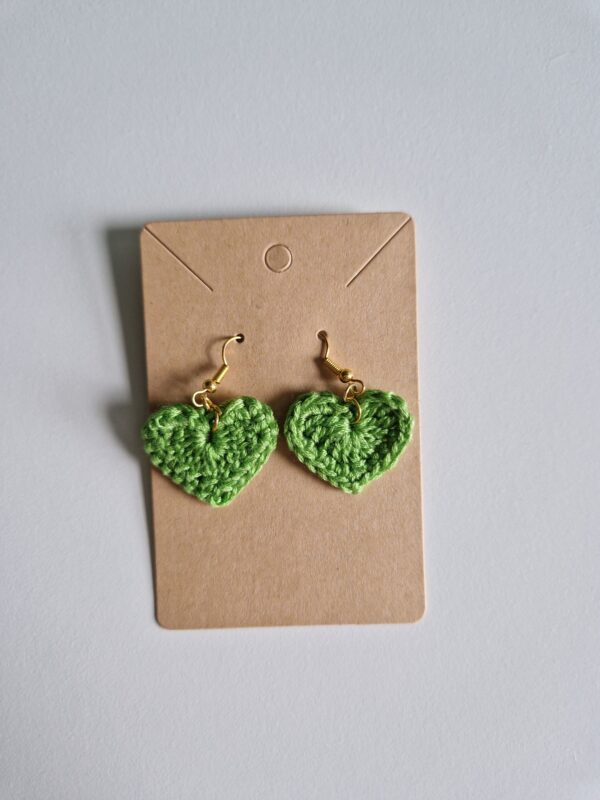 Crochet Heart Earrings - Light Green - Image 2