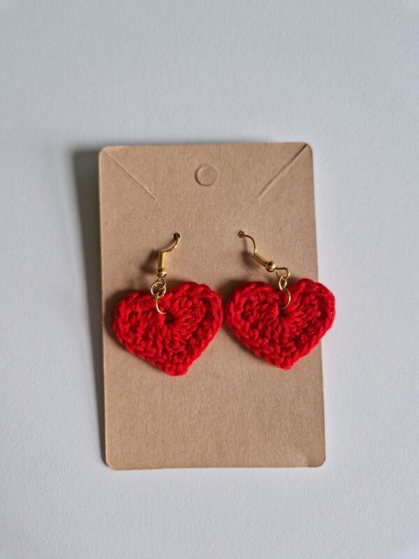 Crochet Heart Earrings - Red - Image 2