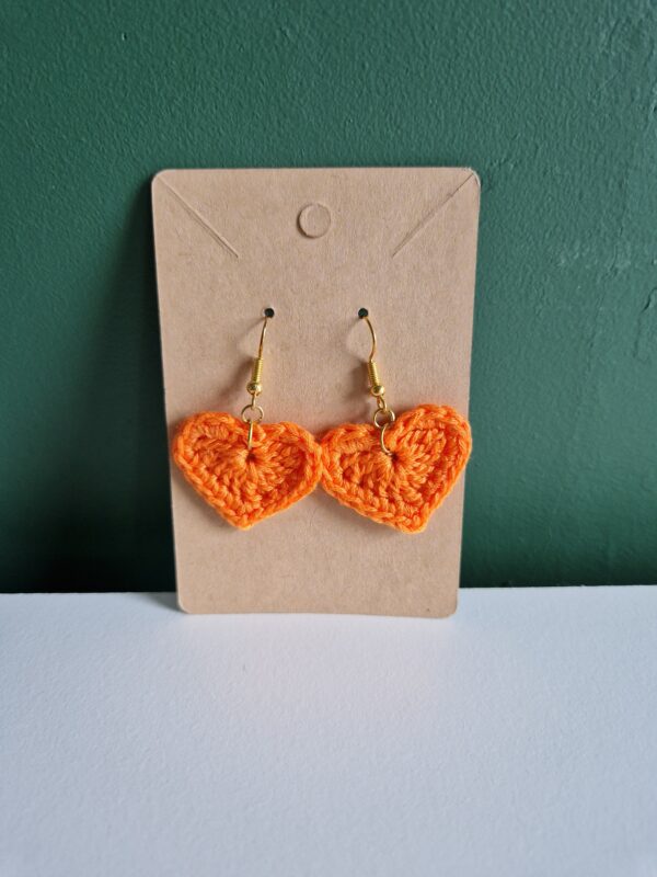 Crochet Heart Earrings - Orange