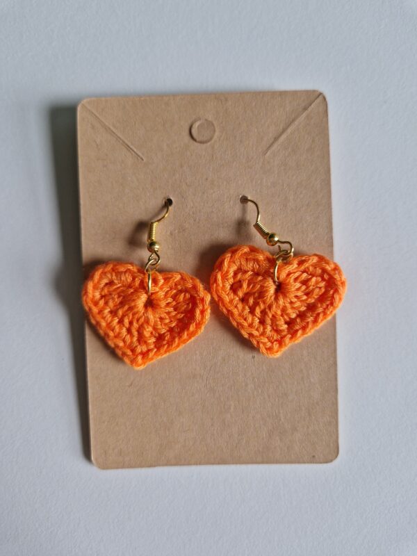 Crochet Heart Earrings - Orange - Image 2