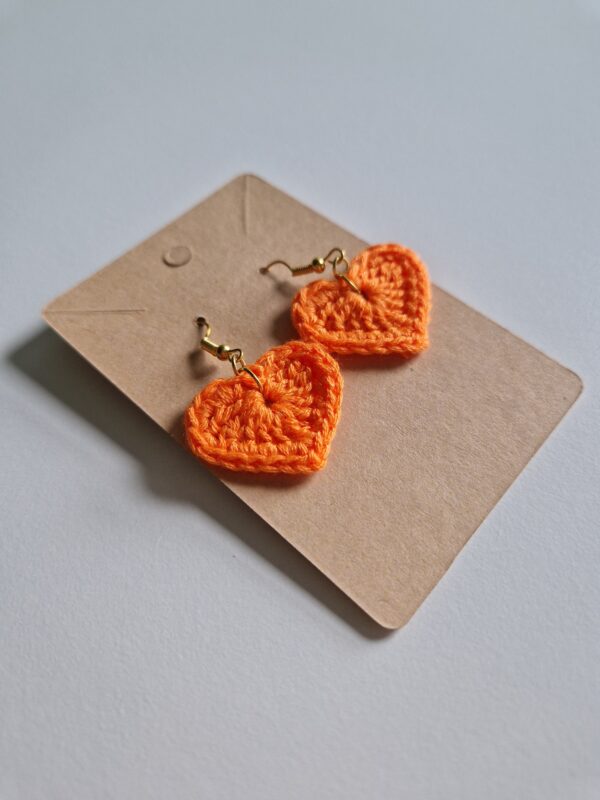 Crochet Heart Earrings - Orange - Image 3