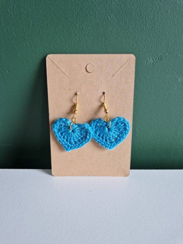 Crochet Heart Earrings - Sky Blue