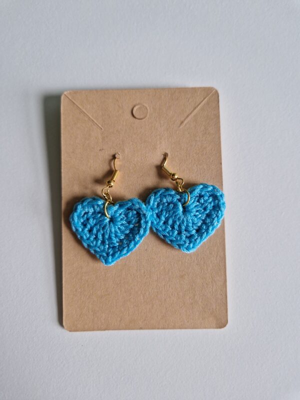 Crochet Heart Earrings - Sky Blue - Image 2