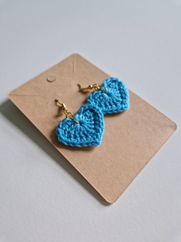 Crochet Heart Earrings - Sky Blue - Image 3