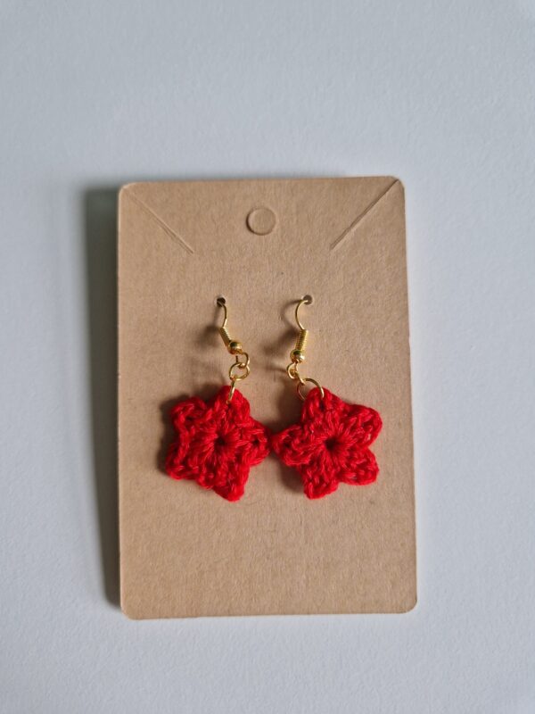 Crochet Star Earrings - Red - Image 2