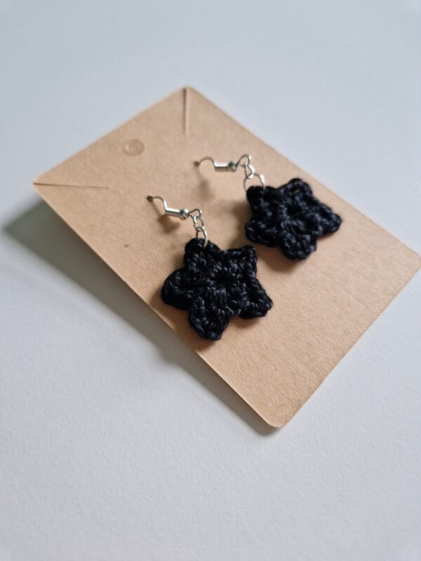 Crochet Star Earrings - Black - Image 3