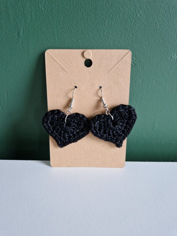 Crochet Heart Earrings - Black