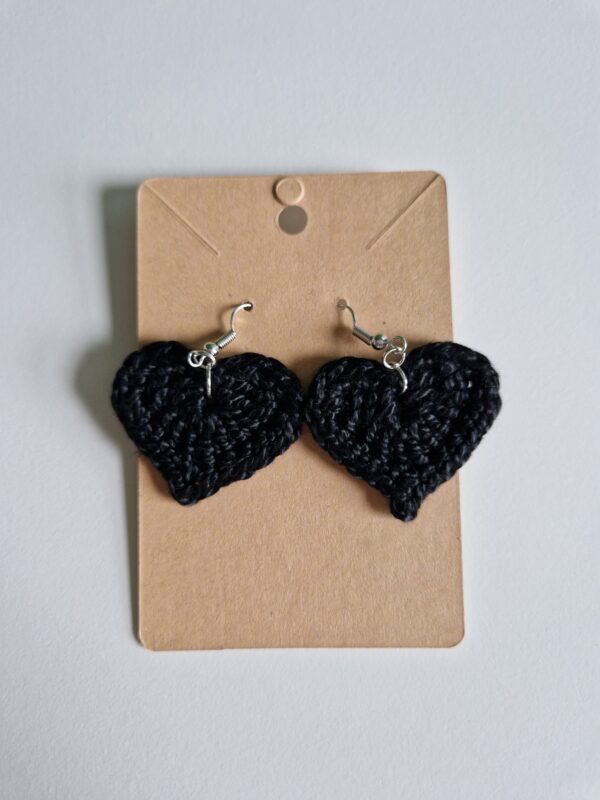 Crochet Heart Earrings - Black - Image 2