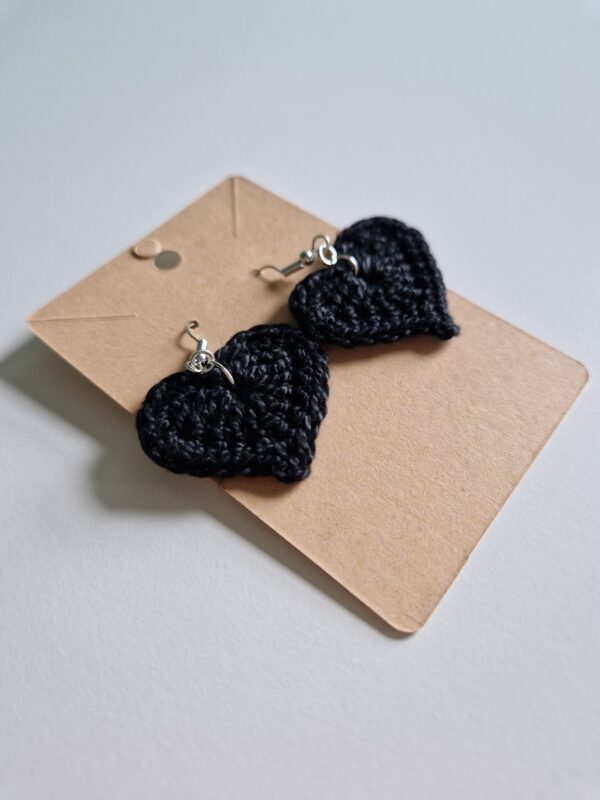 Crochet Heart Earrings - Black - Image 3