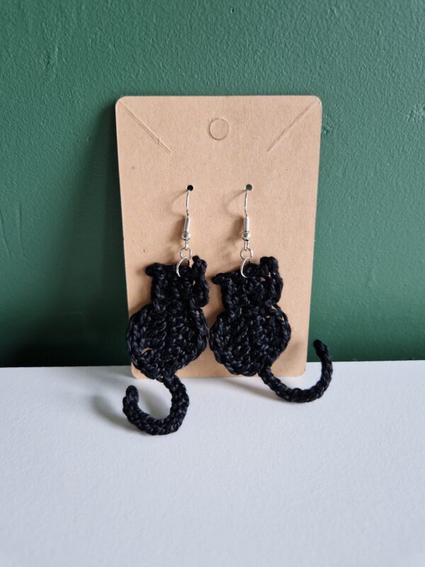 Crochet Cat Earrings - Black