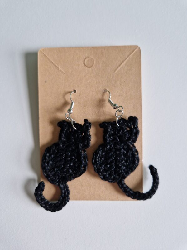 Crochet Cat Earrings - Black - Image 2