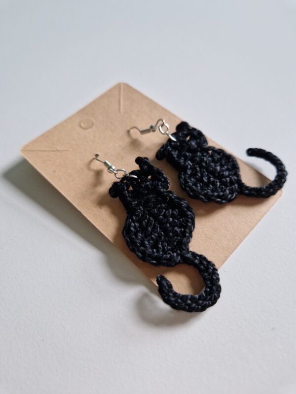 Crochet Cat Earrings - Black - Image 3